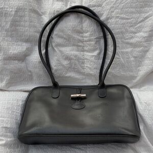Longchamp shoulder bag leather (gunmetal grey metallic)